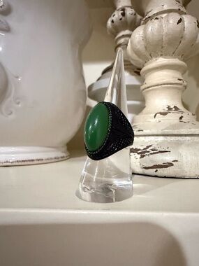 Medieval/Gothic Style Oversized Green Oval and Black Ring